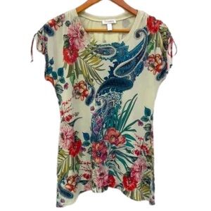 L Dressbarn Women’s Mint Floral Paisley Short Sleeve Top Shirt Summer Casual